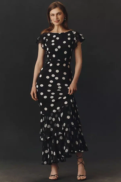 Rixo London Ordinia Polka-dot Crepon-trimmed Silk-satin Midi Dress In Multi