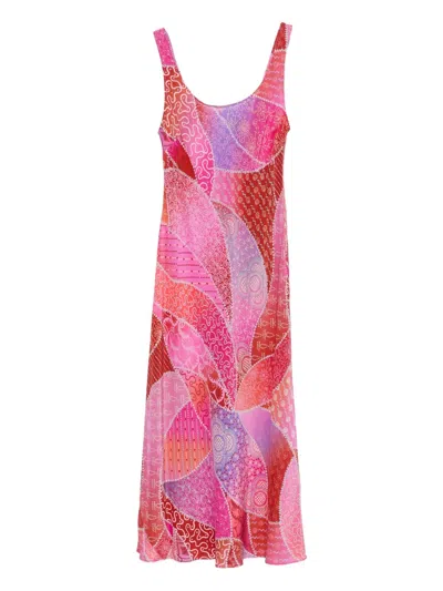 Rixo London Neckholder-midikleid Im Patchwork-look In Pink