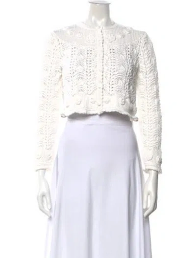 Pre-owned Rixo London Patterned Crew Neck Sweater In White