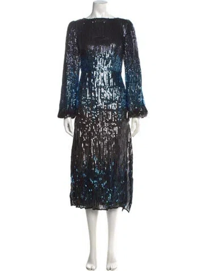 Pre-owned Rixo London Patterned Long Dress In Blue
