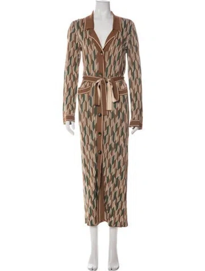 Pre-owned Rixo London Patterned Long Dress In Green
