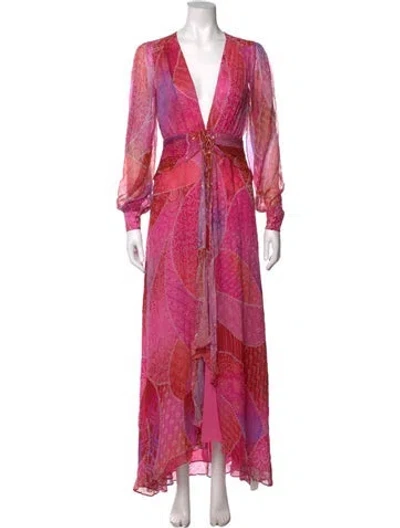 Pre-owned Rixo London Patterned Long Dress W/ Tags In Pink
