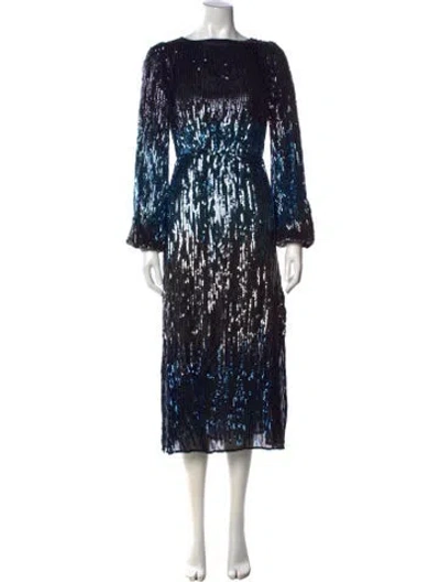 Pre-owned Rixo London Patterned Midi Length Dress In Blue