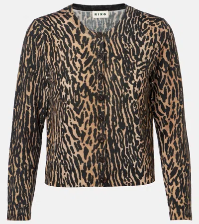 Rixo London Peony Leopard-print Wool Cardigan In Brown