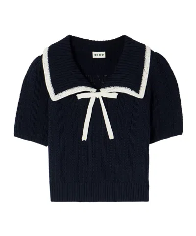 Rixo London Pippa Bow-detailed Two-tone Cotton Sweater In Black
