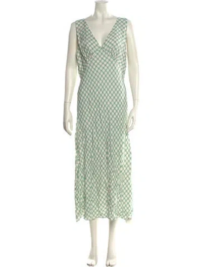 Pre-owned Rixo London Plaid Print Long Dress In Green