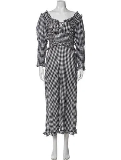 Pre-owned Rixo London Plaid Print Long Dress In Multicolor