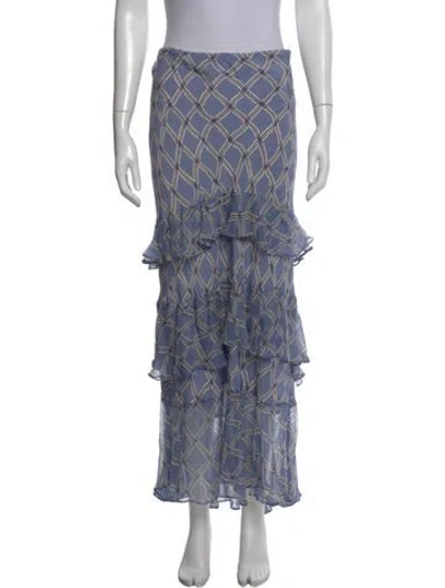 Pre-owned Rixo London Plaid Print Long Skirt In Blue