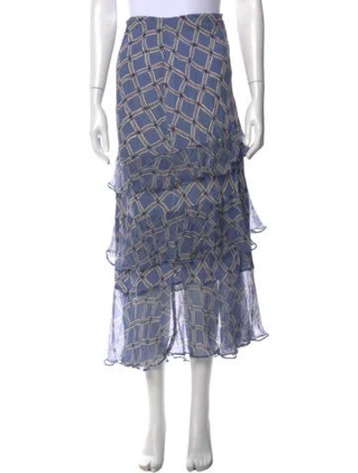 Pre-owned Rixo London Plaid Print Long Skirt In Blue