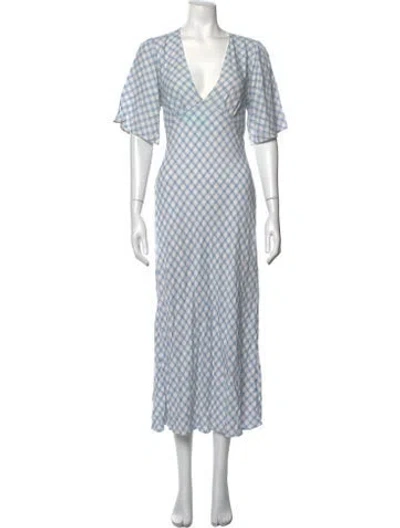 Pre-owned Rixo London Plaid Print Midi Length Dress In Blue/white