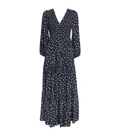 Rixo London Polka-dot Brooke Midi Dress In Navy