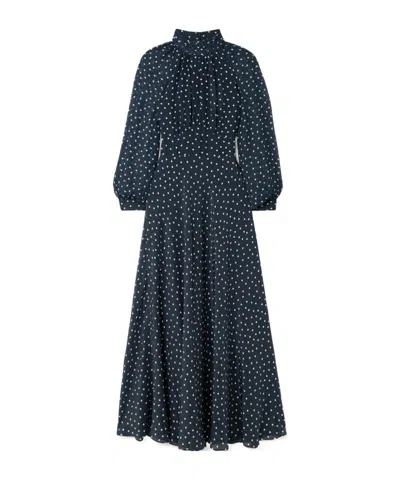 Rixo London Paige Belted Polka-dot Silk-chiffon Mock-neck Midi Dress In Blue