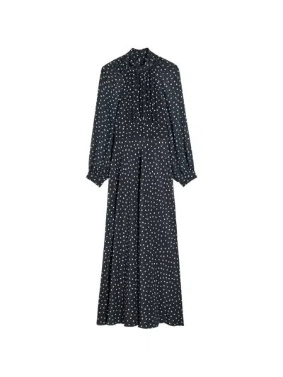 Rixo London Polka-dot High-neck Maxi Dress In Brown