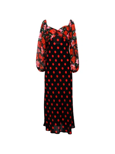 Pre-owned Rixo London Polka-dot Midi Dress In Black
