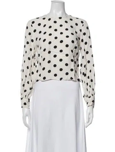 Pre-owned Rixo London Polka Dot Print Crew Neck Blouse In Neutrals