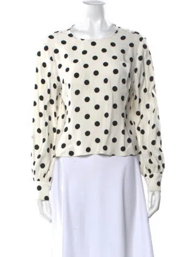 Pre-owned Rixo London Polka Dot Print Crew Neck Blouse In White