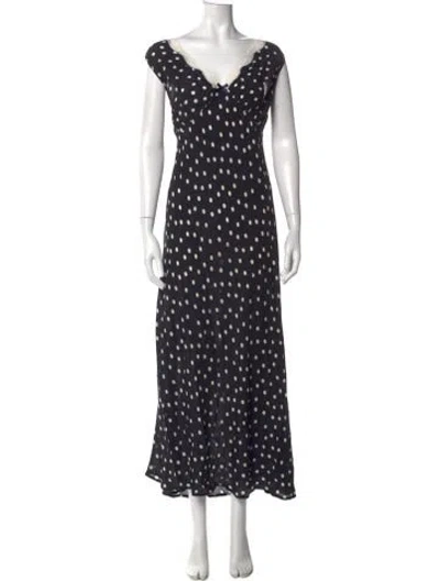 Pre-owned Rixo London Polka Dot Print Long Dress In Black