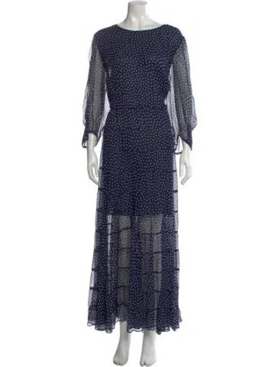Pre-owned Rixo London Polka Dot Print Long Dress In Blue