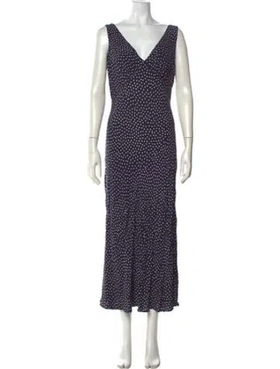 Pre-owned Rixo London Polka Dot Print Long Dress In Blue