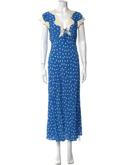 Pre-owned Rixo London Polka Dot Print Long Dress In Blue