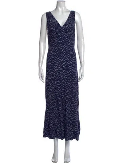 Pre-owned Rixo London Polka Dot Print Long Dress In Blue