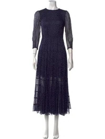 Pre-owned Rixo London Polka Dot Print Long Dress In Blue