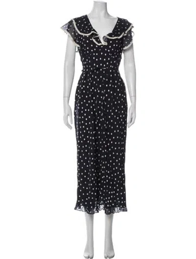 Pre-owned Rixo London Polka Dot Print Long Dress W/ Tags In Black