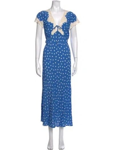 Pre-owned Rixo London Polka Dot Print Long Dress W/ Tags In Blue