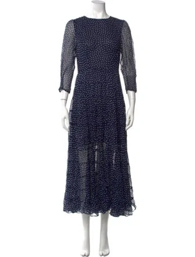 Pre-owned Rixo London Polka Dot Print Long Dress W/ Tags In Blue