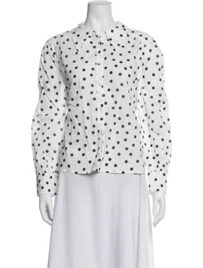 Pre-owned Rixo London Polka Dot Print Long Sleeve Blouse In White