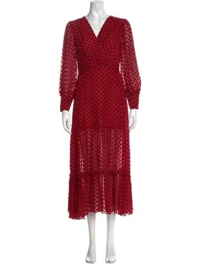 Pre-owned Rixo London Polka Dot Print Midi Length Dress In Red