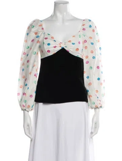 Pre-owned Rixo London Polka Dot Print Square Neckline Blouse In Black