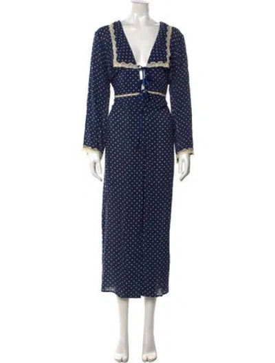 Pre-owned Rixo London Polka Dot Print V-neck Blouse In Blue