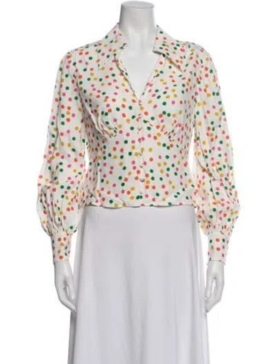 Pre-owned Rixo London Polka Dot Print V-neck Blouse In White