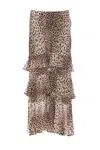 Rixo London Tiered Leopard Print Skirt Ruffle In Brown