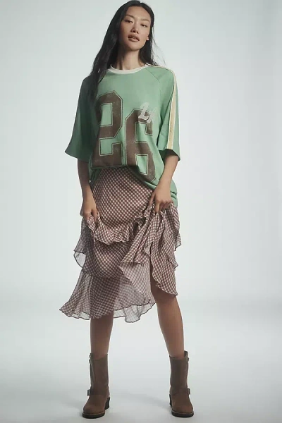 Rixo London Preslee Tiered Ruffle Midi Skirt In Brown