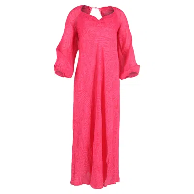 Rixo London Printed Bishop Sleeve Midi Dress In Pink Viscose