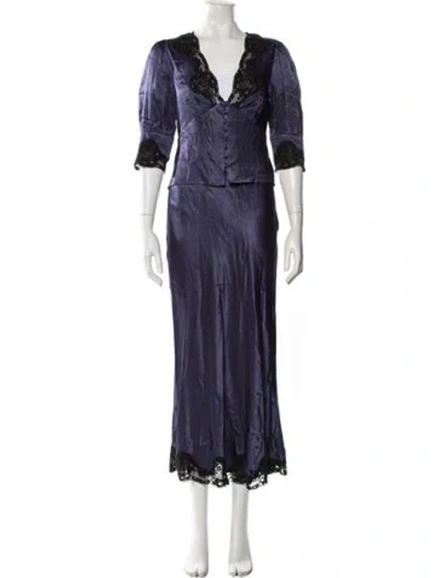 Pre-owned Rixo London Printed Lace Trim Embellishment Skirt Set In Blue