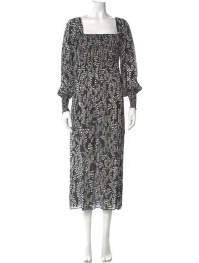 Pre-owned Rixo London Printed Long Dress In Black