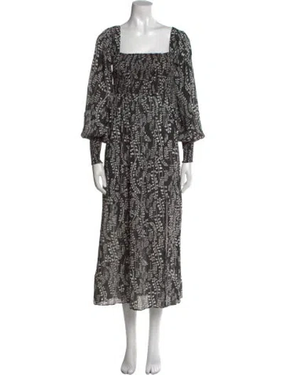 Pre-owned Rixo London Printed Long Dress In Black