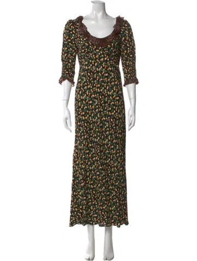 Pre-owned Rixo London Printed Long Dress In Black