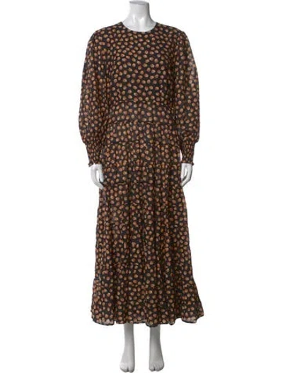 Pre-owned Rixo London Printed Long Dress In Black