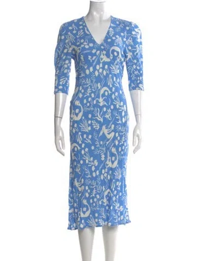 Pre-owned Rixo London Printed Long Dress In Blue