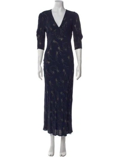 Pre-owned Rixo London Printed Long Dress In Blue