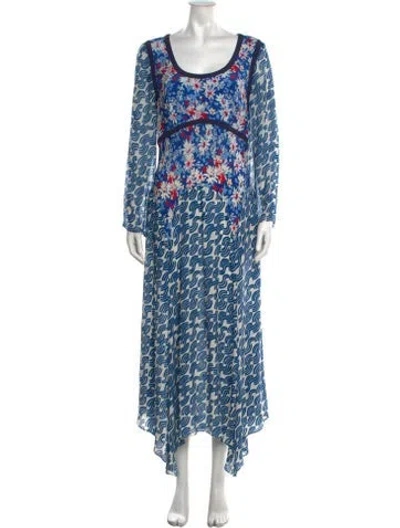 Pre-owned Rixo London Printed Long Dress In Blue