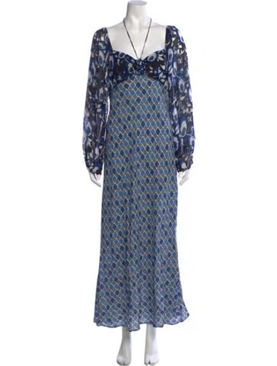 Pre-owned Rixo London Printed Long Dress In Blue