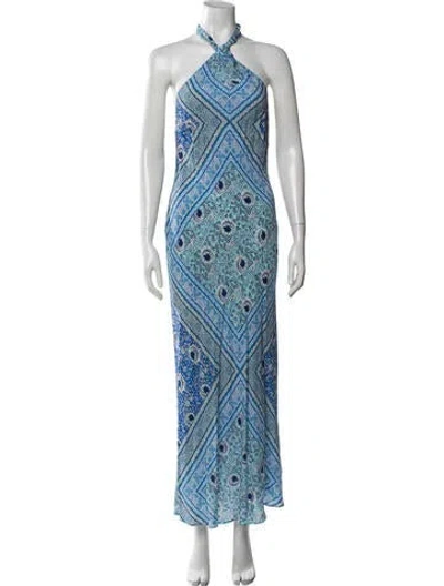 Pre-owned Rixo London Printed Long Dress In Blue