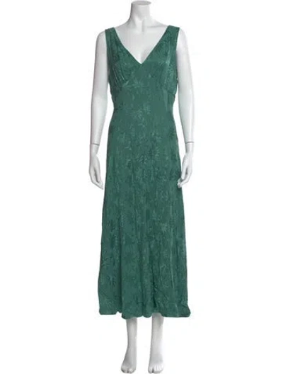 Pre-owned Rixo London Printed Long Dress In Green