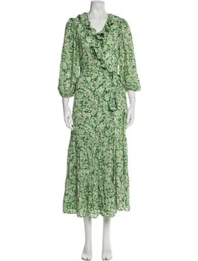 Pre-owned Rixo London Printed Long Dress In Green