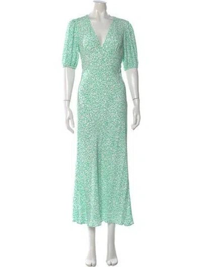 Pre-owned Rixo London Printed Long Dress In Green